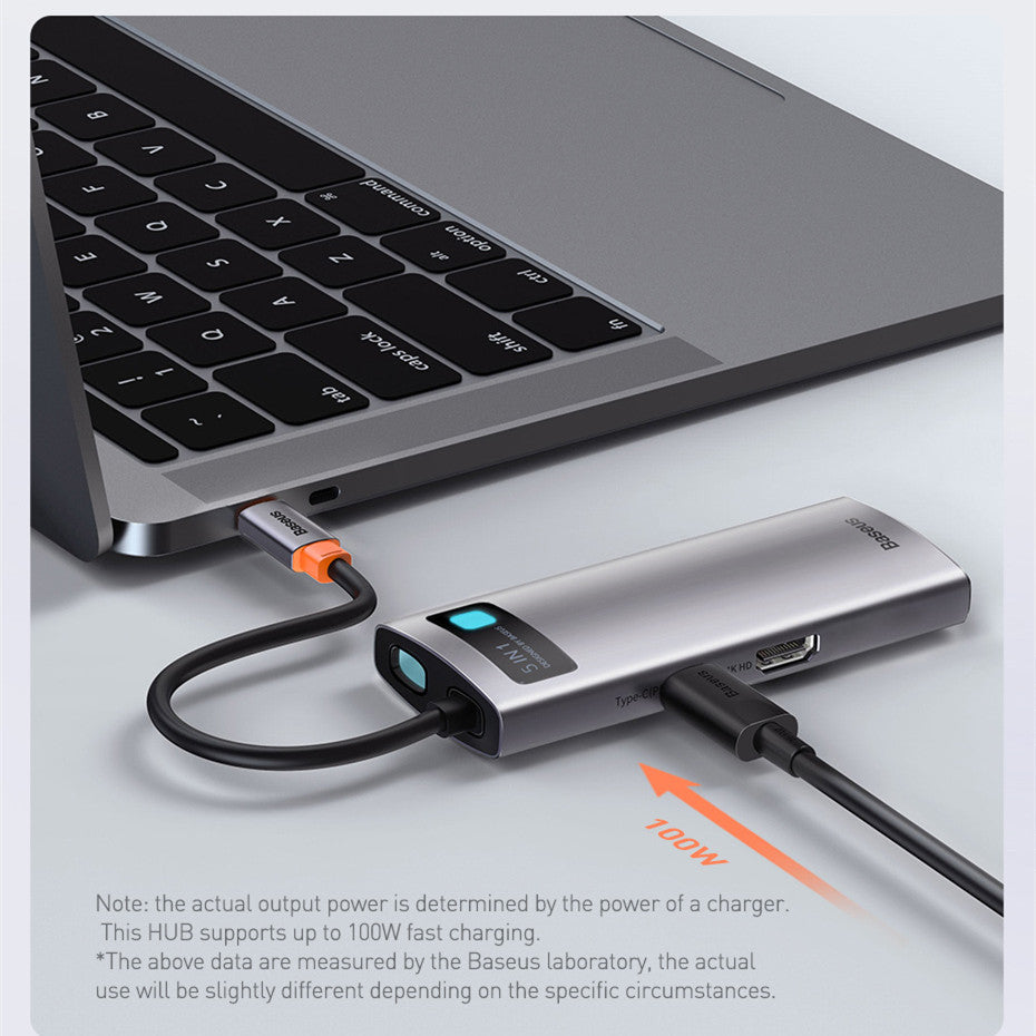 Baseus Metal Gleam Series 5 in 1 Multifunctional Type C HUB Docking Station Gray 30Hz Version