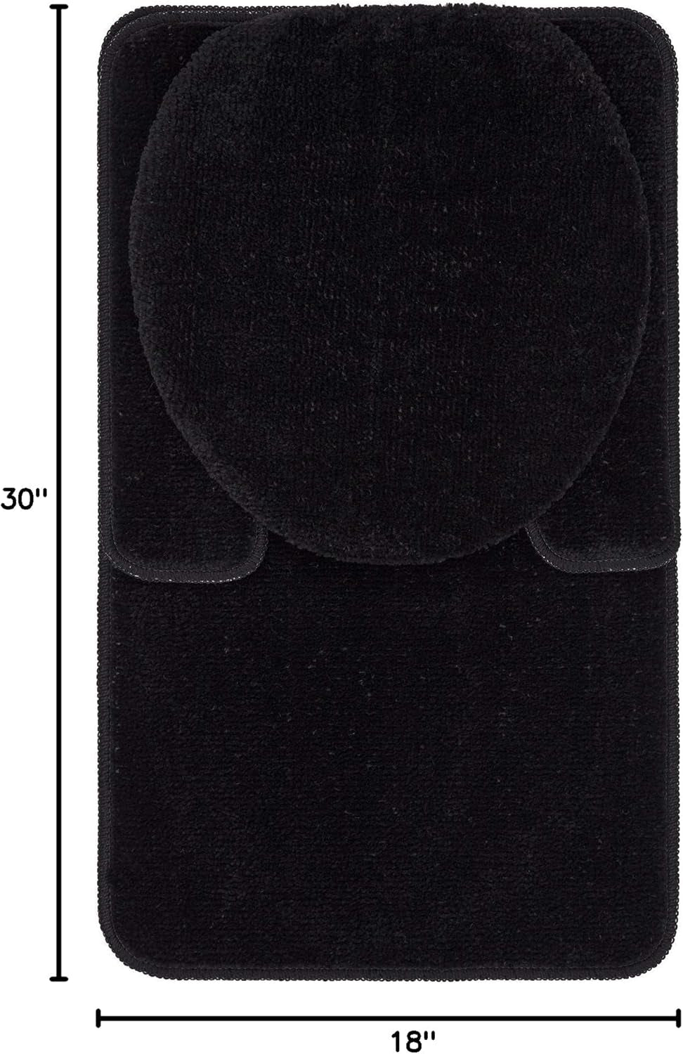 Machine Washable Seashell Design Non-Slip Rubberback 3PCS Bath Rug Set for Bathroom, 3 Piece - 18" X 30"/18" X 19"/18" X 18", Black