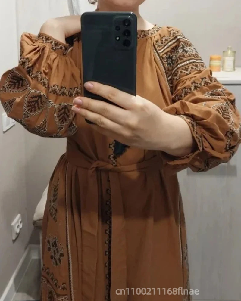 Vestido largo Estilo Retro Europeo   Étnico Primaveral y de otoño