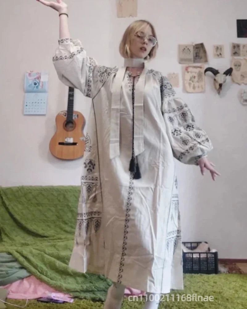 Vestido largo Estilo Retro Europeo   Étnico Primaveral y de otoño
