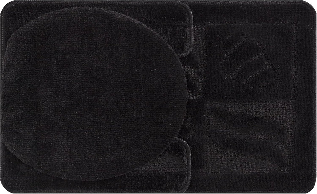 Machine Washable Seashell Design Non-Slip Rubberback 3PCS Bath Rug Set for Bathroom, 3 Piece - 18" X 30"/18" X 19"/18" X 18", Black